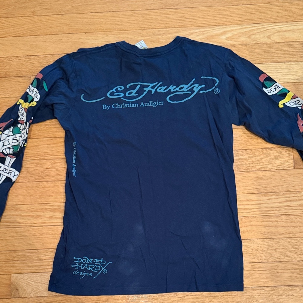 Ed Hardy by Christian Audigier Gildan Blue Tee with Gold Graphic - Picture 6 of 6
